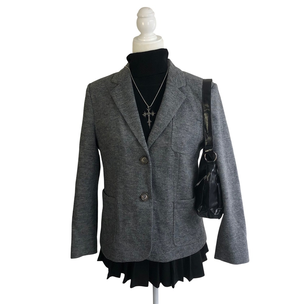 Anthropologie Cartonnier Wool Blend Heather Grey Blazer Jacket Womens 12 Prep